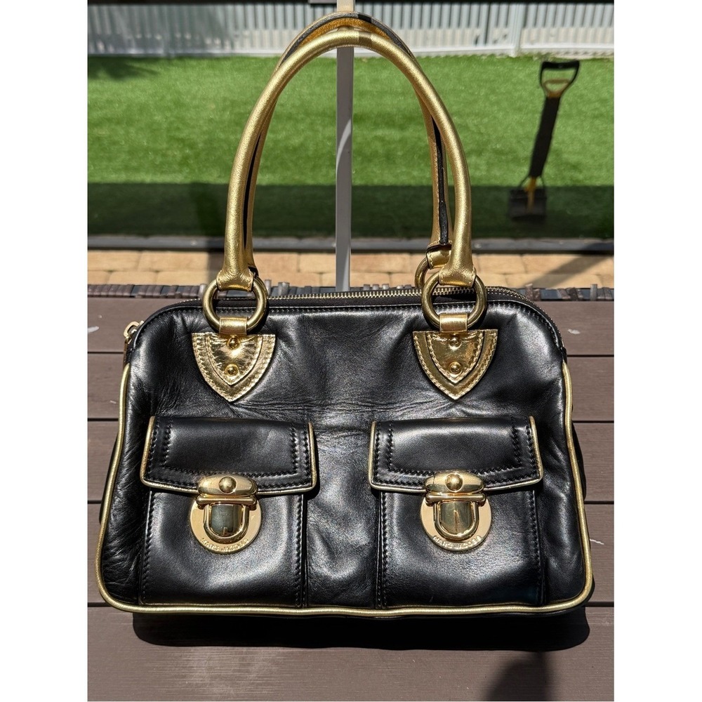 Marc Jacobs Rare Vintage Runway Black Lambskin Gold Metallic Satchel Bag - Picture 17 of 17